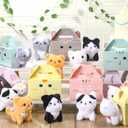 Fainne 12 Sets Adopt a Pet Cat Party Favors Include 12 Pcs Cat Favors Boxes with 12 Pcs Mini Kitten Stuffed Animals Foldable Treat Gift Box Kitten Theme Stuffed Animal Adopt a Pet Birthday Party Gifts