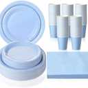 Tioncy 200 Pcs Blue Disposable Paper Plates Cups and Napkins Party Supplies Serve 50 Guests Disposable Paper Dinnerware Set for Birthday Wedding Baby Shower Family Picnic