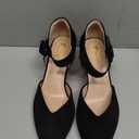 RIBONGZ Comfortable Kitten Heels for Women Pointed Closed Toe Ankle Strap Buckle Heels Slip on Low Heel Church Pumps Wedding Bridal Party Dressy Shoes (10, Black)