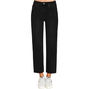 KDF Women's Cropped Straight Leg Jeans - High Waisted Jeans for Women 7/8 Length Denim Pants with Crop Hem (2, #0922_black(Frayed Raw Hems))