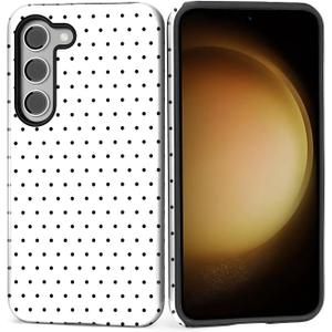 Case for Samsung Galaxy S23, Hybrid Heavy Duty 2 in 1 Full Body Rugged Shockproof Protection Glossy Case for Samsung Galaxy S23 Polka Dot Aesthetics White