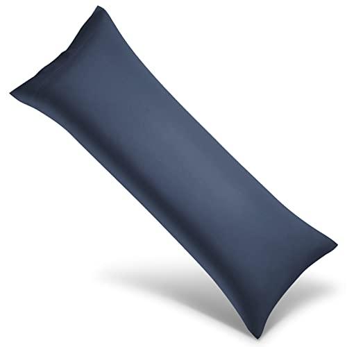 WishSmile Body Cooling Pillowcase Long Pillow Case Breathable Cool Silky Soft Rayon Derived from Bamboo Fabric,Hair and Skin Friendly,Navy Blue,1 Pack,20x54IN