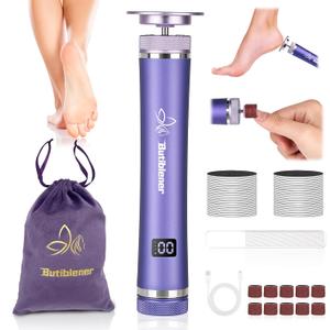 Electric Callus Remover for Feet, Cordless Foot File Pedicure Tool, Foot Sander Nail Grinder with 60+10PCS Sandpapers for Dead Skin Dry Calluses, 3 in 1 Foot Scrubber & Nail File (Purple)