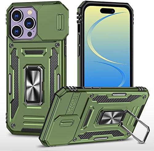 UKLCCU Case for iPhone 14 Pro Max Phone Case with Kickstand, Built-in 360°Rotate Ring Stand Phone Case for iPhone 14 Pro Max (Olive Green)