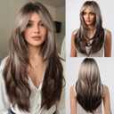 testar Blonde Brown Wigs For Women 24IN Long Blonde Straight Wigs With Curtain Bangs Cosplay Colorful Wig Synthetic Layered Wigs For Daily Party Haloween/Christmas Use,  Blonde Brown With Curtain Bangs