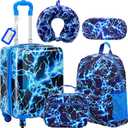 Redbaker 17 Inch 6 Pcs Kids Luggage Set Kids Rolling Luggage Double Pattern Suitcase for Boys Girls (Blue, Lightning Style)
