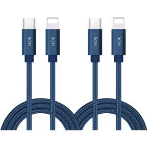 2 x RoFI USB-C to Phone 11 Charger Cable [2 Pack 2 Feet] Power Delivery Fast Charging Nylon Braided Charger Compatible for Phone 12/11 Pro Max XR Xs Max X 8 Plus 8 (2 Feet, 2 Pack Dark Blue)