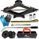 Car Jack Kit 3 Ton (6,600 lbs) with Tesla Pad & Universal Rubber Pad | Scissor Jack for Car - Tire Jack Tool Kit | Portable, Ideal for SUV and Auto - Universal Emergency Kit with Lug Wrench