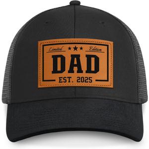 Dad Hat Est 2025 for New Dad from Mom Wife - First for New Dads Men Him Husband - Unique Gift for Birthday Christmas - Leather Patch Adjustable Snapback Cotton Trucker Cap