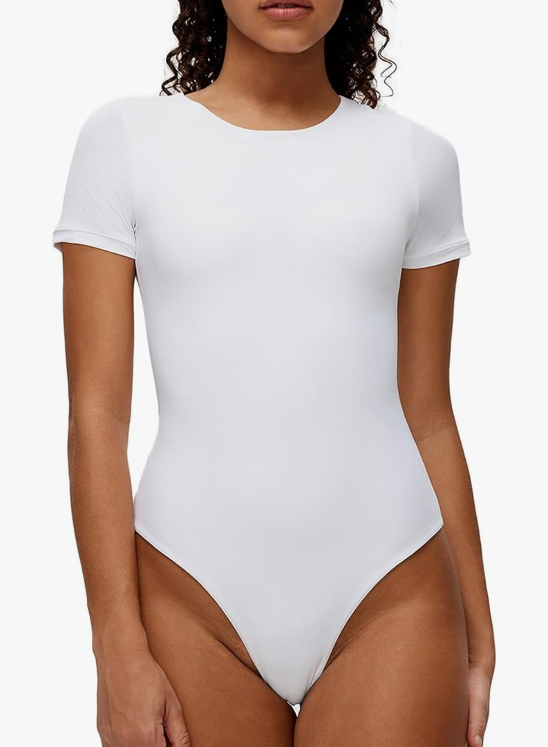 NANJI Short Sleeve Bodysuit for Women Crew Neck Slim Fit Thong - Main Image