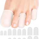 16-Pack Silicone Toe Protectors and Caps, Gel Toe Covers Bandage Sleeves for Women & Men Pain Relief, Cushion Pads for Corns, Calluses, Blisters, Toenails Loss(Clear, Mixed Sizes, 4L+8M+4S)