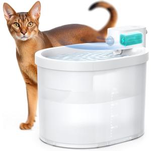 uahpet Cat Water Fountain, Wireless & Battery Operated 2L/67oz Pumpless Automatic Pet Fountain with Motion Sensor, Food-Grade ABS Tray, Easy to Clean Water Dispenser for Cats
