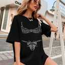 Womens Novelty Shirt Oversized Tshirt Graphic Tees Crew Neck Casual Short Sleeve Loose Fit Tops (Black, L)