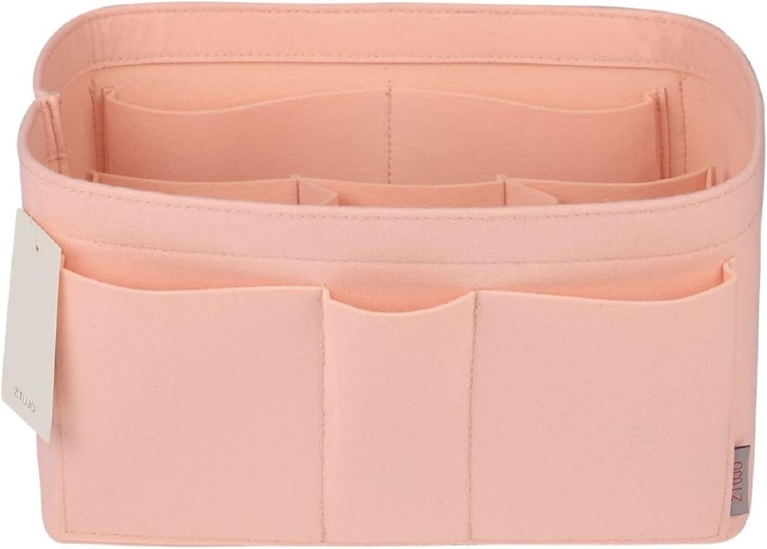 ZTUJO Purse Organizer Insert, Felt Bag Organizer For Handbag Purse Organizer,13 Colors, 6 Size (Slender Medium, Brush Pink) (SM)