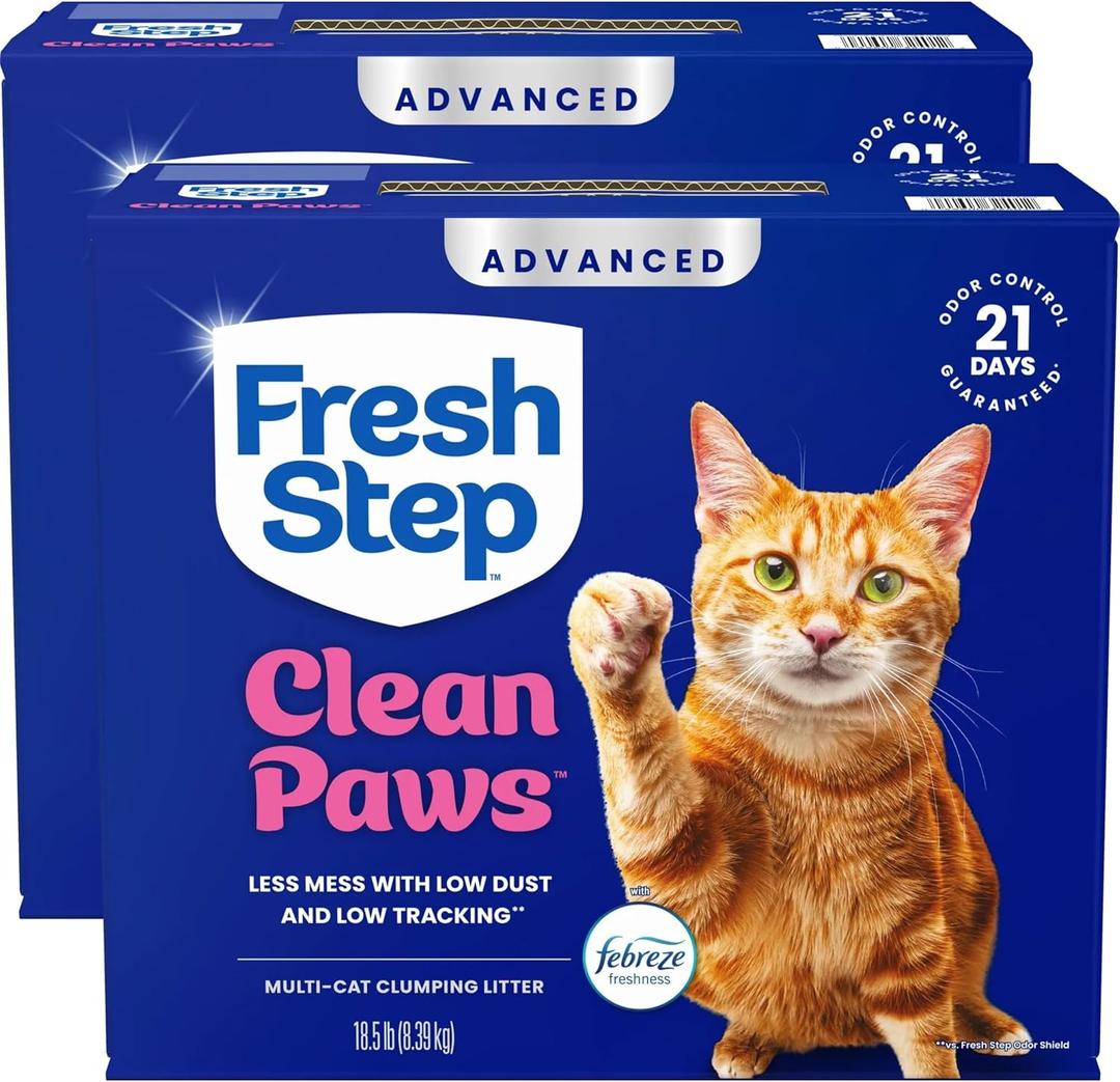 Fresh Step Advanced Clean Paws Multi Cat Clumping Cat Litter with Febreze Freshness, Low Dust, Odor Control with Ammonia Block Tech, Compatible in Automatic Litter Boxes, 37 lbs. (2 x 18.5 lb.)