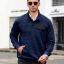 Wizoat Men's Quilted Sweatshirt Casual Waffle Stand Collar Button Pullover Sweatshirts (Blue, XXXL)