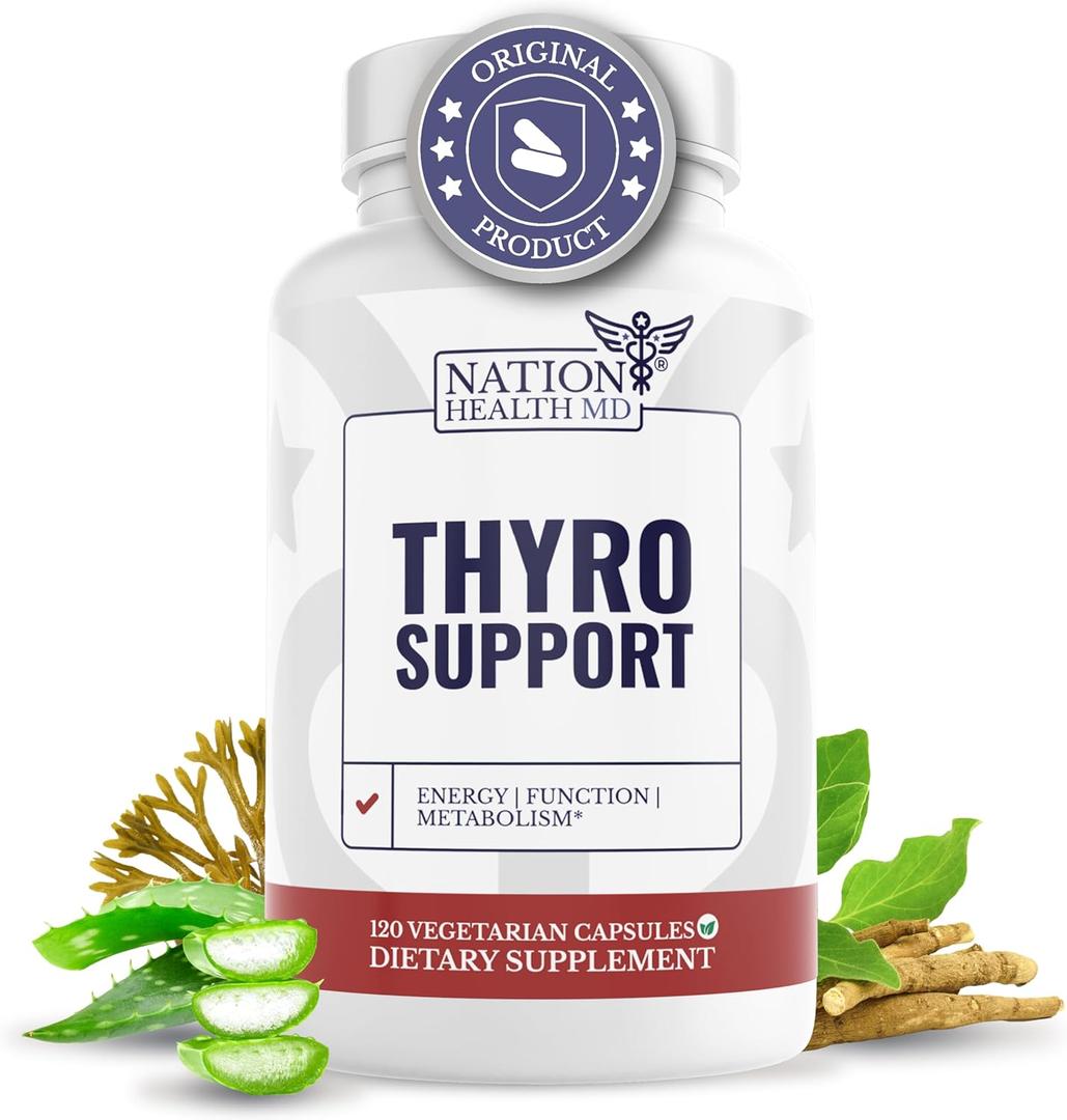 Thyro Support - Thyroid Supplement with Selenium, Bladderwrack & Zinc - Thyroid Health for Women & Men - Vegan, Non GMO, Gluten Free - 120 Capsules (EXP: 07/2027)
