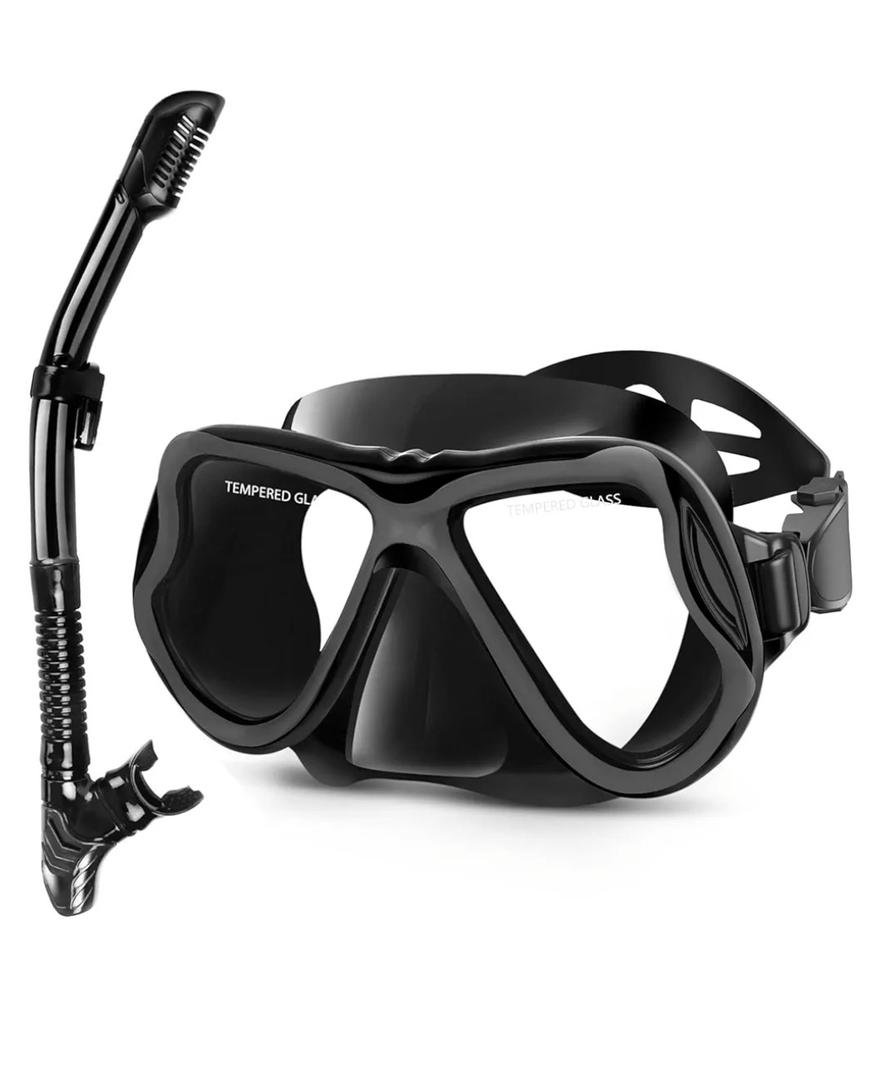 Greatever Dry Snorkel Set,Panoramic Wide View,Anti-Fog Scuba Diving Mask,Professional Snorkeling Gear Adult