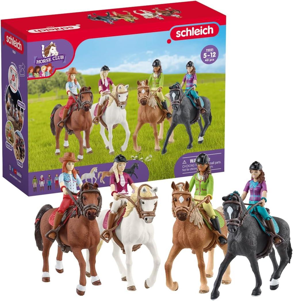 Schleich Horse Club - Complete Horse Club Rider Playset with 4 Western Riders - 40 PC Fun Posable Rider Figures with Horses and Cute Accessories - Toy Set for Girls and Boys - Kids Ages 5+ | 72221