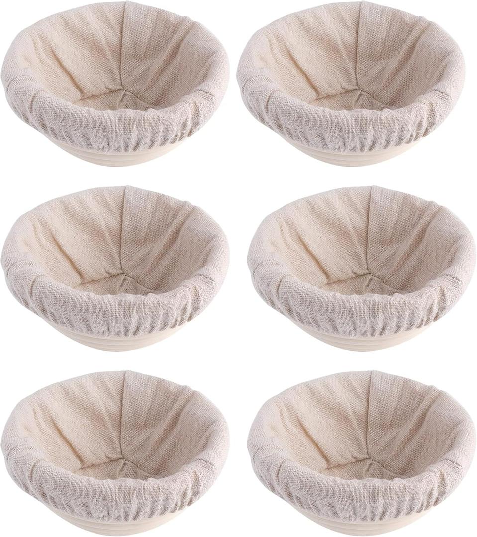 5 inches Round Banneton Basket for Bread Proofing, Dough Proofing Bowls with Removable Liner, Good for Home Sourdough Bakers Baking, 6 Pack