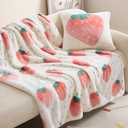 Bedsure Strawberry Throw Blanket with a Pillow Cover - Aesthetic White Cute Fleece Throw for Girls Boys Teens Kids as Gifts, Soft and Cozy Fruit Pattern Pink Blankets for Couch Sofa Bed Camping