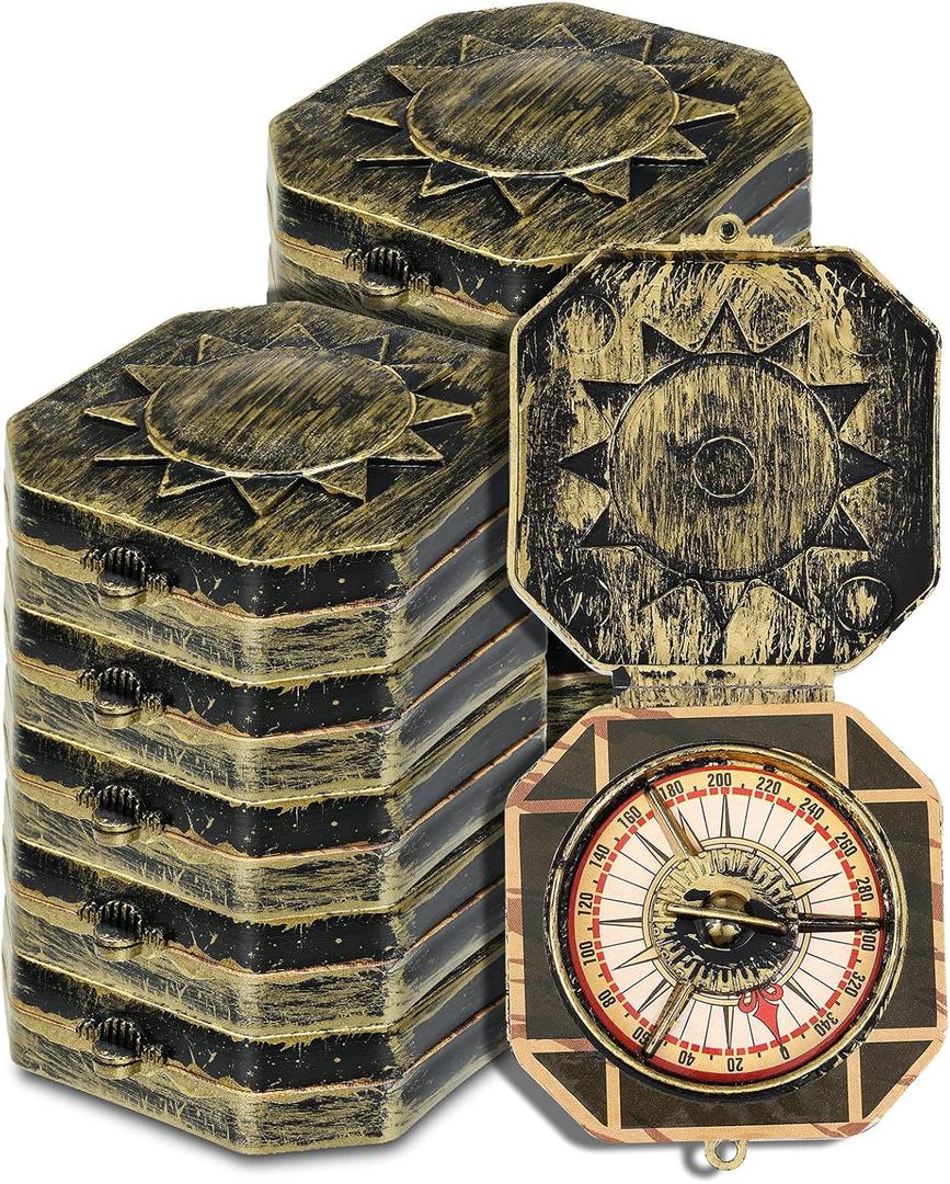 12 Pieces Pirate Party Favor Supplies, Plastic Compass for Kids Antique Captain Toy, Mini Compass Theme Party Decoration for Halloween Birthday, Cosplay Costume (Bronze)