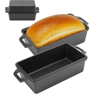 95 Inch Cast Iron Loaf Pan with Lid | Bread Baking Pans | Even Heat Distribution for Homemade Bread, Cake, Meatloaf, 2 Piece Set