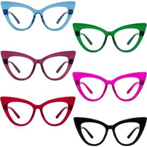 GUD Cateye Huge Reading Glasses with Screwless Spring Hinge Metalless 6 Pack Oversized Women Readers +2.00