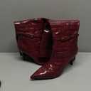 Knee High Boots Women Stiletto High Heel 3.3in, Side Zipper Pointed Toe Metal Buckle Tall Boots Dress Boots for Women, Comfortable Faux Leather Below the Knee Long Boots (10, Burgundy Crocodile)