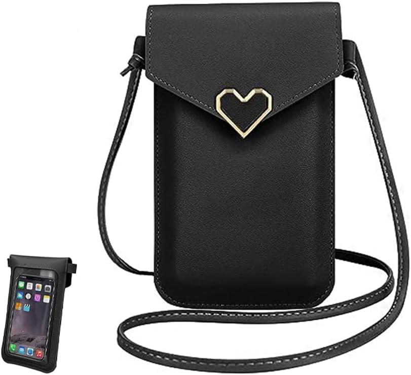 Crossbody Bags for Women, Leather Phone Purses Crossbody Purse Cell Phone Purse with Clear Touch Screen Window (Black)