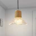 Dalouguan Pendant Light with Clear Striped Glass Lampshade, Boho Hemp Rope Woven Vintage Chandelier, Adjustable Height Hanging Island Light for Dining Room Living Room Hallway