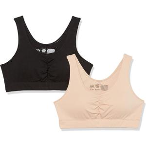 Fruit of the Loom Women's 2-Pack Shirred Front Sport Bra  Removable Pads for Customizable Support (38)