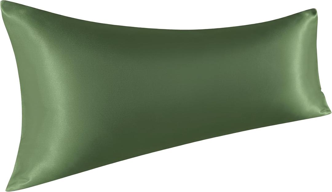 NTBAY Satin Body Pillowcase for Hair and Skin, Luxurious and Silky Pillow case with Envelope Closure, 20x54 Inches, Olive Green