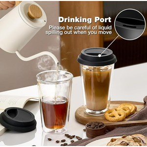 2 Packs Double Walled Glass Coffee Mugs with Silicone Lids, 12 OZ Reusable Glass Coffee Cups, Insulated Coffee Mugs, Cappuccino,Tea,Latte,Iced Coffee Cups, Glass Travel Mug, Heat Resistant