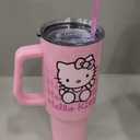 Silver Buffalo Sanrio Hello Kitty Waving Double Walled Stainless Steel Tumbler with Handle and Straw, Fits in Standard Cup Holder, 40 Ounces