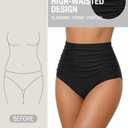 Tempt Me Women's High Waisted Swimsuit Bottom Tummy Control Ruched Bikini Bottom Vintage Swim Bottom Tankini Briefs (Black) 24W