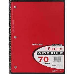 Top Flight Spiral Notebook, 1 Subject, 70 Wide Ruled Sheets , Red