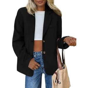 PRETTYGARDEN Blazers for Women Business Casual Fall Dressy Oversized Faux Suede Suit Jackets Work Office Teacher Clothes (Black, X-Large)