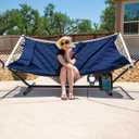 SUNCREAT Two Person Hammock with Stand, Heavy Duty Backyard Hammock and Stand, Navy Drops