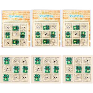 6 Set Passover Tic Tac Toad Gifts,Pesach Seder Cards with Wooden Tic Tac Toe Educational Plagues Frogs Party Game Mini Board Game Matzah Seder Passover Party Supplies