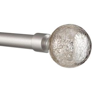 EXCLUSIVE HOME Silver Aged Sphere 1" Curtain Rod and Coordinating Finial Set, Matte Silver, Adjustable 36"-72"