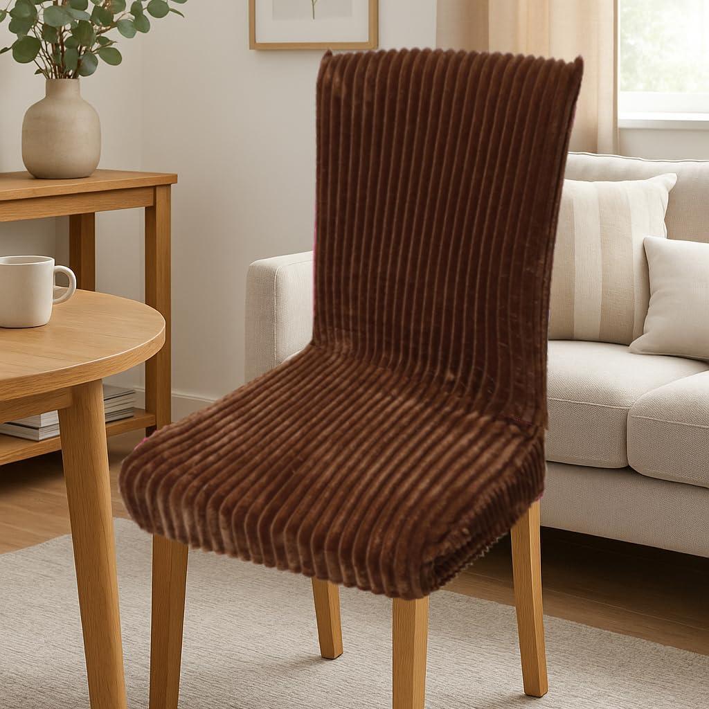 lygooh Plush Dining Room Chair Cover Kitchen Chair Covers Slipcover Velvet Removable Washable Chair Protector for Home, Restaurant, Banquet (4, Coffee)