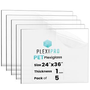 24"x36", 1mm, 5-Pack, Flexible PET Plexiglass Sheets