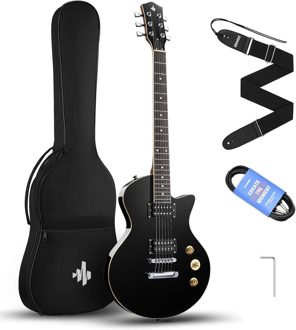 Donner DSC-128 Electric Guitar, 39" Solid Body Beginner Full Size Kit with Bag, Strap & Cable, Black