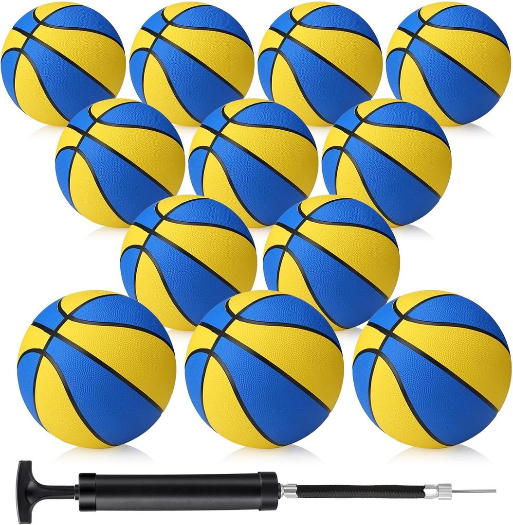 Jerify 12 Pieces Basketballs Bulk Official Size 7 Rubber Standard Basketballs 29.5 with Pump Indoor Outdoor for Training Play (Yellow, Blue)