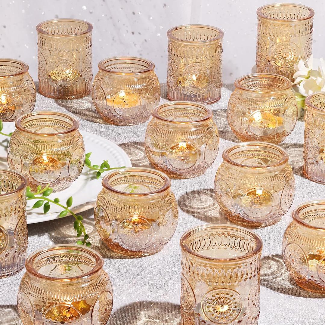 Pack of 30 Assorted Gold Votive Candle Holders for Wedding Table Centerpieces, Glass Tea Lights Candle Holder for Diwali Decorations, Wedding Decorations, Vintage Boho Home Tea Party Decor