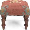 Handmade Jute Soft Ottomans Square Shape Stool for Sitting and Foot Rest with Wooden Legs, Entryway Modern Stool for Living Room, Bedroom, Hall (Red, L 15.74 x W 15.74 x H 14 inch)