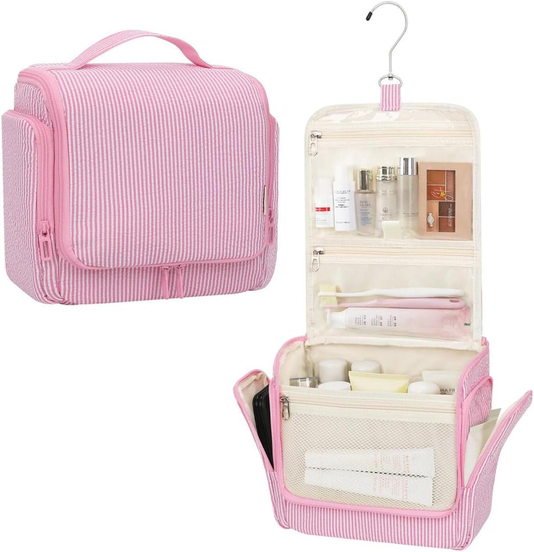 Relavel Hanging Toiletry Bag for Women, Travel Makeup Bag Cosmetic Organizer Toiletries Shower Bag for Travel Essentials, Accessories, Cute Gifts for Girls, Pink (Large)