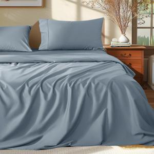 Shilucheng 100% Egyptian Cotton King Size Sheets Set - 1000 Thread CountLuxury Cotton Bed SheetsBreathable & Cooling Bedding and Pillow Cases, 16 Inch Deep Pocket - 4 Piece (French Blue, King)