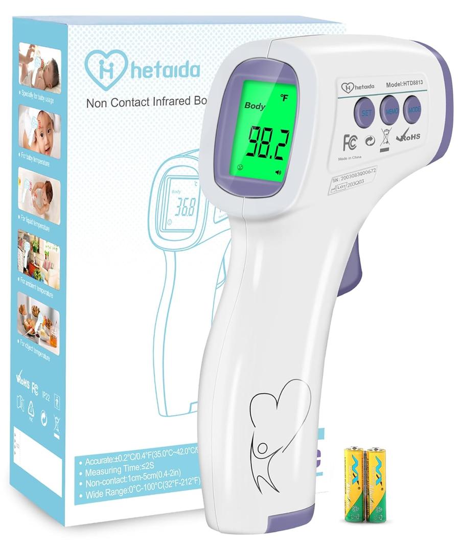 Digital Thermometer for Adults and Kids, No Touch Forehead Thermometer for Baby, 2 in 1 Body Surface Mode Infrared Thermometer with Fever Alarm and Instant Accuracy Readings (Purple)